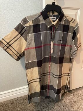 Barbour Plaid Short-Sleeve Button-Down Shirt - Beige, Gray, Black